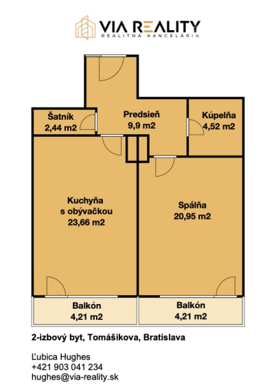 PREDAJ  2-izbový apartmán s 2 balkónmi, novostavba, Tomášikova, Bratislava - Ružinov